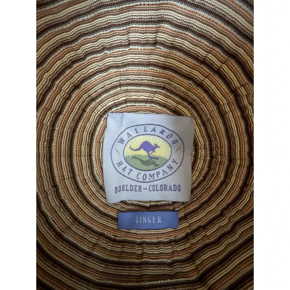 Wallaroo Hat Company Ginger Sun Hat Brown Olive Green Striped Wide Brim Packable